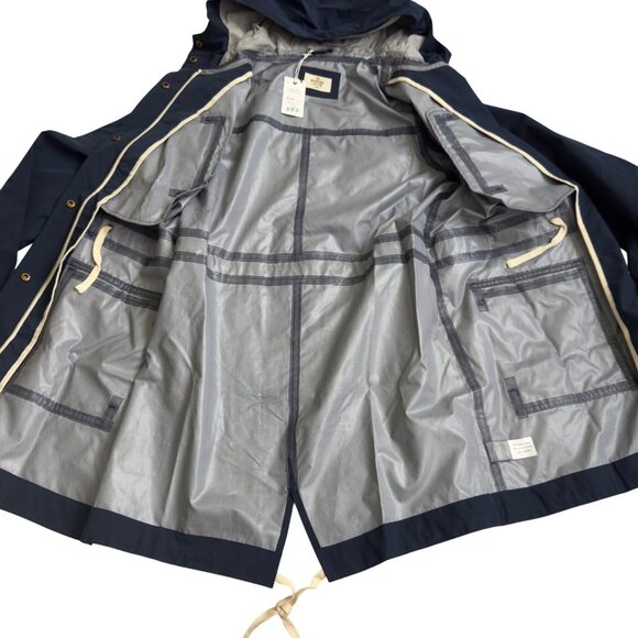 Marine Layer Milie Navy Blue Raincoat Hooded Lightweight Coat Large snap/zip New - Picture 6 of 16